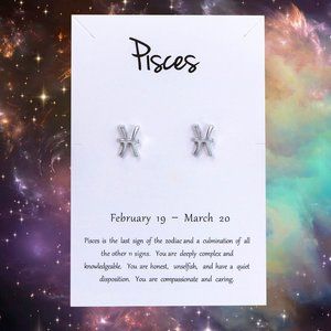 Pisces Zodiac Silvertone Stud Earrings NEW! 1093x2